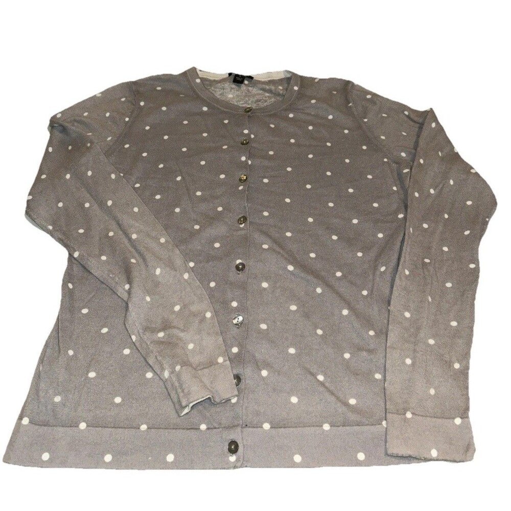Ann Taylor Medium Button Up Brown & White Polka Dot Long Sleeve Thin Sweater